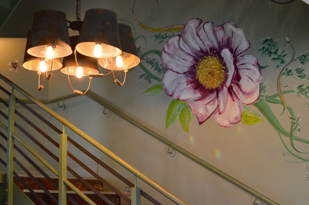 The Botanist Newcastle, floral painted walls